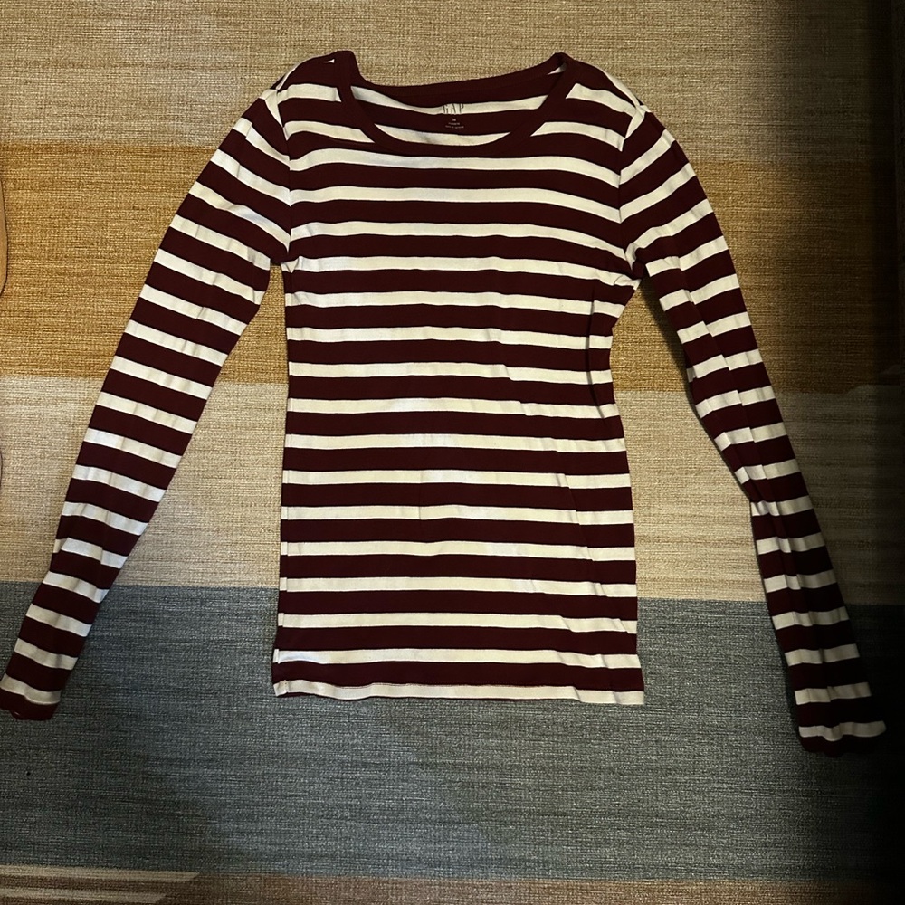 GAP Maroon and White Striped Long Sleeve Top